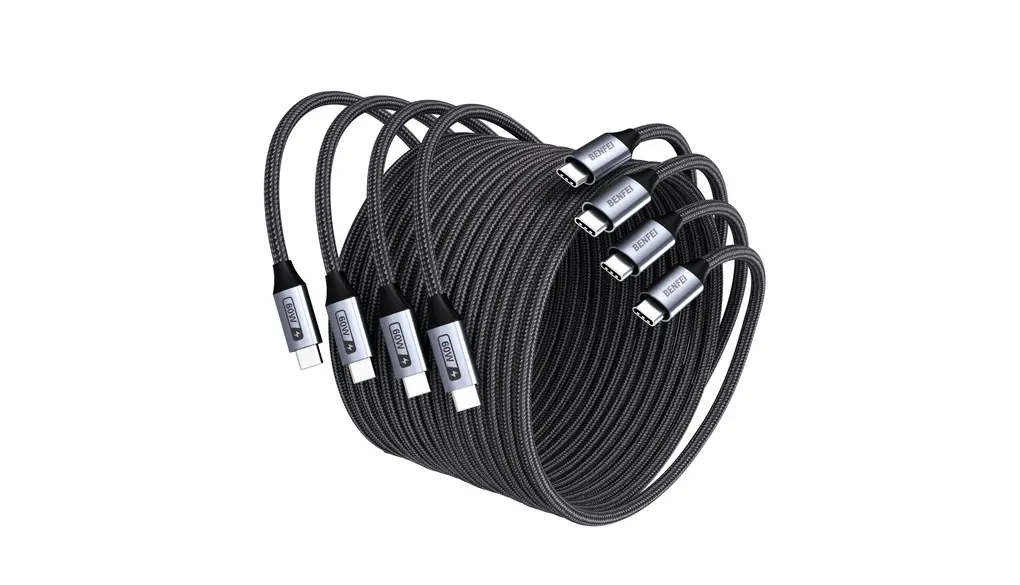 「BENFEI USB-Cケーブル 60W高速充電 4本セット (1M×2+2M×2 ブラック) 高い耐久性を実現するナイロン編組！iPhone 16/15/Pro/Plus/Pro Max、iPad Mini、MacBook、Galaxy S23などUSB-C対応機器に最適。充電とデータ転送を快適にサポート！」