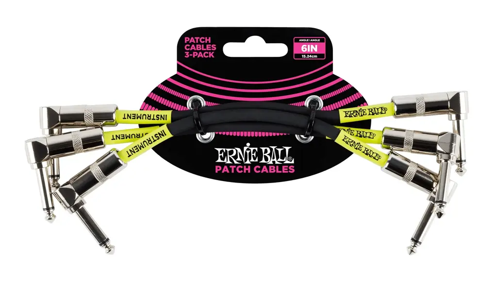 【正規品】 ERNIE BALL 6050 パッチケーブル 3本パック 6インチ ANGLE/ANGLE PATCH CABLE 3Pack 15.24cm ブラック