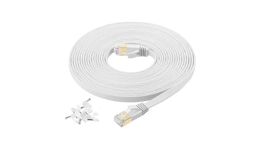 Cat7 LANケーブル 7m ホワイト, FOSTO イーサネットケーブル ウルトラフラットケーブル 高速 STP 爪折れ防止 RJ45コネクタ ギガビット10Gbps/600MHz 金メッキコネクタ 7M 白