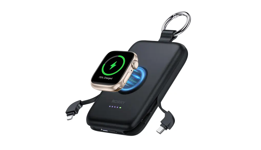 RORRY【進級プロ版 大容量】モバイルバッテリー 10000mAh ケーブル内蔵 アップルウォッチ 充電器 (20W USB-C&iPhone用ケーブル) 3in1 軽量 小型 4台同時充電 磁気充電 Type-C 急速充電 携帯充電器 For Apple Watch Ultra2/10/9/8/7/iPhone 16/15/14/iPad/AirPods アウトドア 持ち運び 防災 ブラック