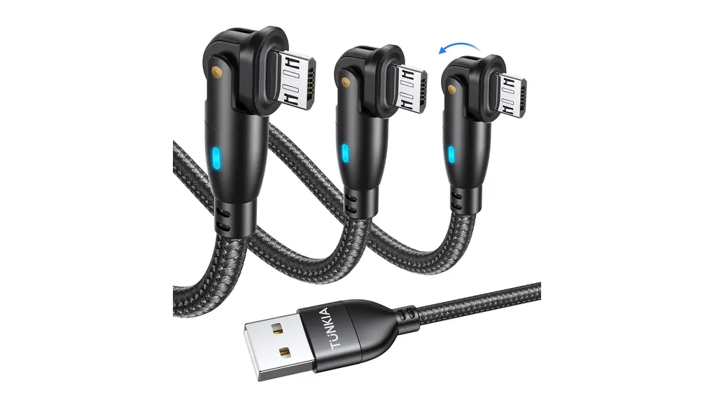 Micro USB ケーブル L字型 180°回転可【1M/1M/2M・3本組】 2.4A急速充電 データ転送 LEDライト付き マイクロusb 充電ケーブル Micro USB Android機器対応 Type-B スマホ コントローラー イヤホン MP3 タイプb 充電コード（1m/1m/2m・ブラック）