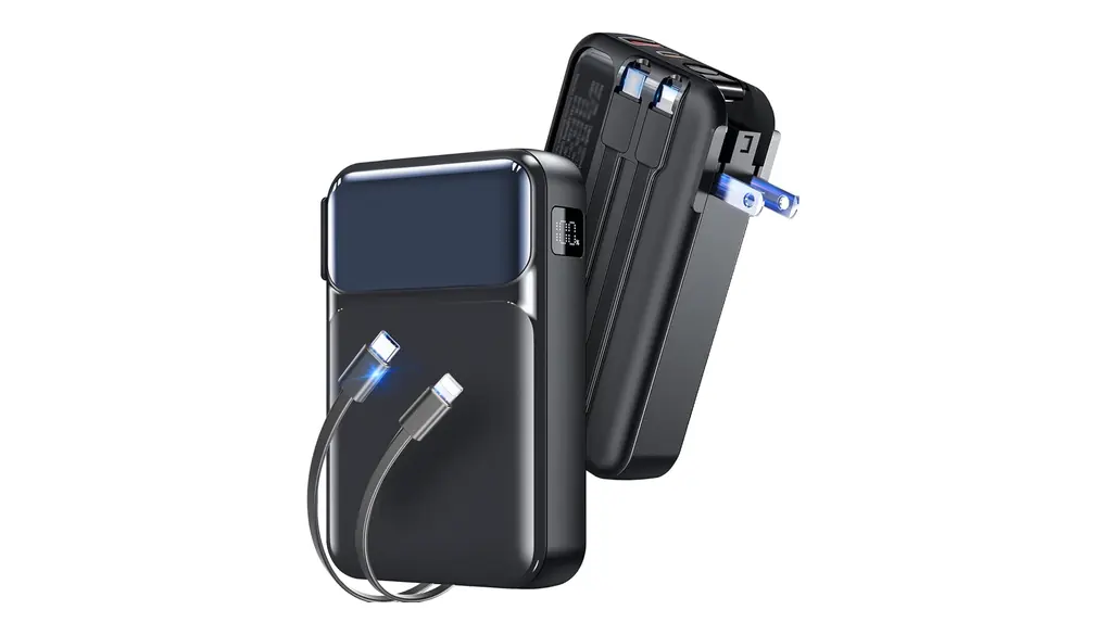 【モバイルバッテリー 大容量】20000mAh モバイルバッテリーコンセントー体型 折りたたみプラグ付き スマホ バッテリー小型軽量 急速充電 2本の内蔵ケーブル搭載‌ 4台同時充電 PSE認証取得 安全設計＆回路保護 機内持ち込み可 iPhone/iPad/Android 全機種対応 旅行・アウトドア・停電対策 PD3.0スマホ充電器 コンパクト 日本語取扱説明書付属（ブラック）