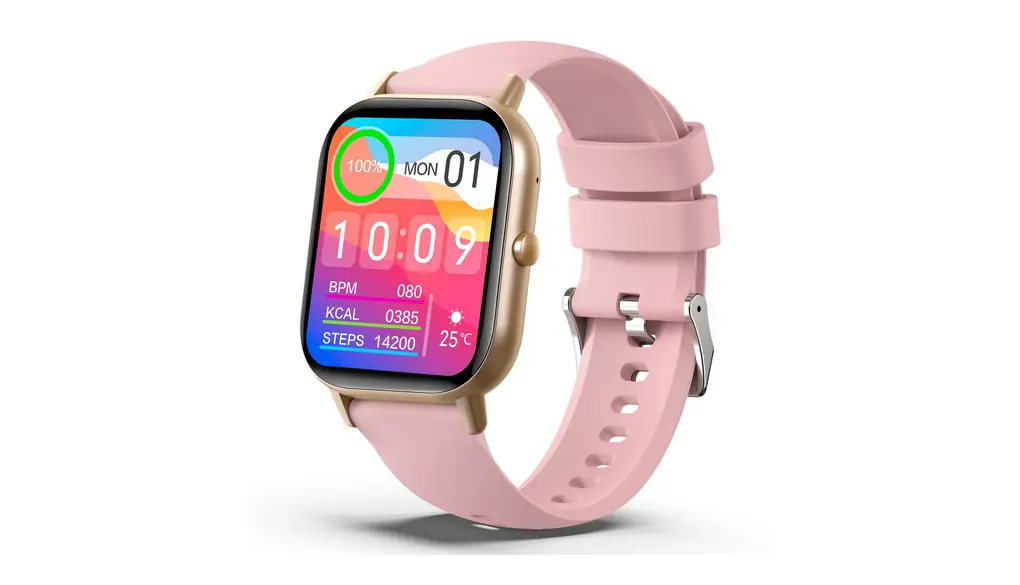 スマートウォッチ 2.01インチ大画面 通話機能 活動量計 腕時計 iPhone対応 アンドロイド対応 音楽コントロール 大画面 運動モード スポーツウォッチ IP67防水 SMS/Twitter/Line通知 メンズ レディース プレゼント/ギフト適用 (ゴールド+ピンクバンド)