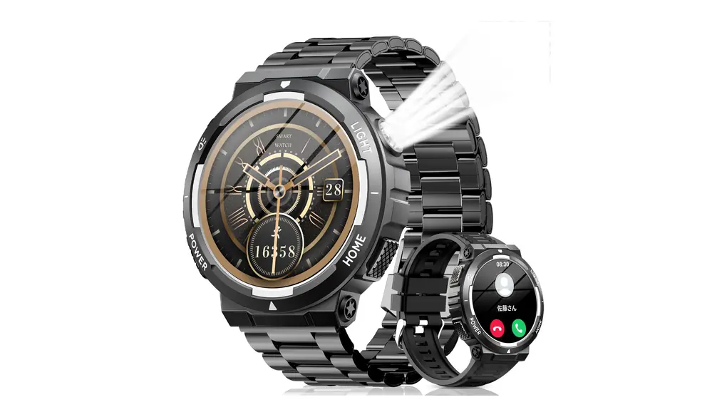 スマートウォッチ【2026革新モデル 軍用規格】Bluetooth通話 Line/メッセージ通知 懐中電灯付き 2種バンド付き アプリのGPS連動可能 100+運動モード 3ATM防水 300+文字盤自由設定 歩数計 腕時計 目覚まし時計 カメラ制御 音楽制御 音声アシスタント 1.53インチ大画面 iPhone/アンドロイド対応(黒と灰)