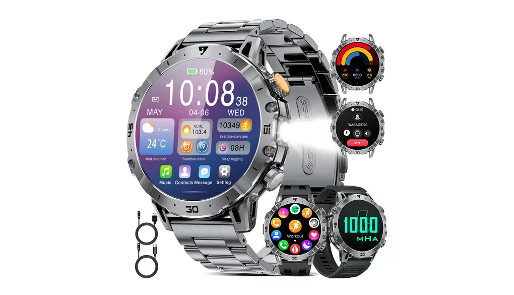 LIGE EF18 スマートウォッチ【1000ミリアンペア超大型バッテリ、1.7インチ大画面】懐中電灯 3種ベルト付き 軍用規格 防塵防水 、付き スポーツウォッチ 長持ちバッテリー DIY文字盤 腕時計 歩数計 遠隔撮影 音楽制御 腕上げ点灯 アラーム 電卓 音声アシスタント 天気予報 iPhone/アンドロイド対応、黒い