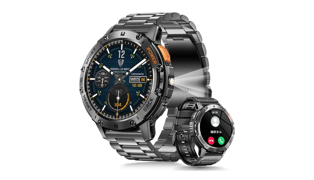 スマートウォッチ 1.43インチAMOLED大画面【2026年究極進化 懐中電灯 2種ベルト付き 軍用規格 常時表示】スポーツウォッチ 時間設定 耐衝撃 Bluetooth5.3通話 iPhone アンドロイド対応 腕時計 HDパンダガラス 振動と着信音設定 IP68防水 470+文字盤設定 100+運動モード 長持ちバッテリー Lineなどの通知 GPS運動記録 天気予報 歩数計 日本語説明書