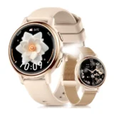 【YOY.LAVUROC 2025新型スマートウォッチ】丸型1.26インチAMOLED×LEDライト搭載｜2種ベルト付きで毎日がちょっと安心