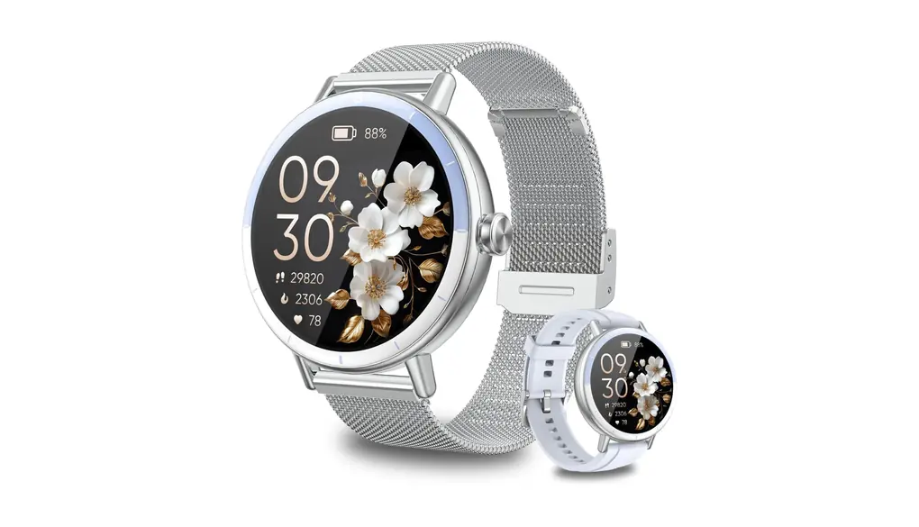 スマートウォッチ レディース smart watch 女性向け iPhone対応 アンドロイド対応 ランニングウォッチ 長续航7日間 1.27インチ大画面 心拍・血中酸素・睡眠モニタリング IP68防水 100スポーツモード 生理周期トラッカー 軽量29g Bluetooth通話 音楽制御 通知表示 天気予報 携帯電話検索 母の日/誕生日/クリスマス/バレンタイン贈り物 ベルト2本付 (氷色)