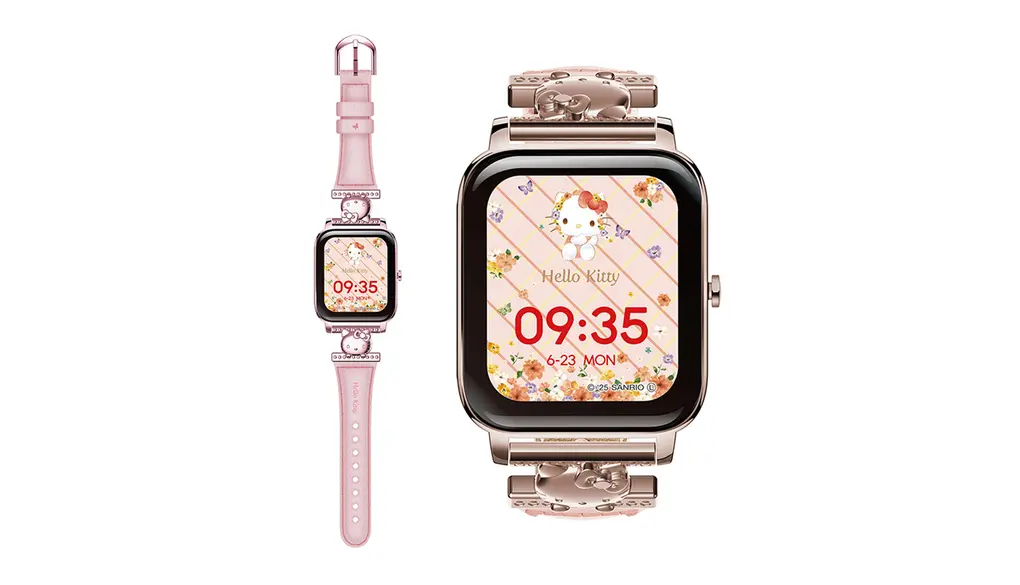 サンリオスマートウォッチ ハローキティ デザインベルト オリジナルボイス サンリオ アプリ通知 音楽再生 防水 IP68 リモートシャッター 1 GH-SMWL-KT