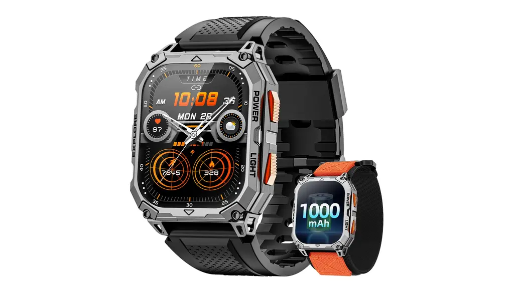 スマートウォッチ【画期的なイノベーション！業界初1000mAh電池】 軍用規格スマートウォッチ 2.01インチHD大画面 高輝度懐中電灯 Bluetooth5.2通話 100種類以上のスポーツモード 防水 耐衝撃 高度計 気圧計 手を上げて画面を点灯 複数の文字盤デザイン アプリ通知 歩数計 iPhone対応 Android対応 日本語説明書付き (ブラック)