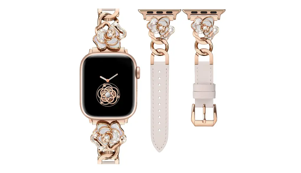 コンパチブル Apple Watchバンド アップルウォッチベルト レザー ブリンブリン ダイヤモンド レディース バンド 38/40/41mm iWatch Ultra2/S10/9/8/7/6/5/4/SE2/SEに対応 かわいいローズフラワー柄 キラキラ 蒸れない 長さ調整 おしゃれ 柔らかいベルト 入学/クリスマス/誕生日プレゼント スタ-ライト+ローズゴールド