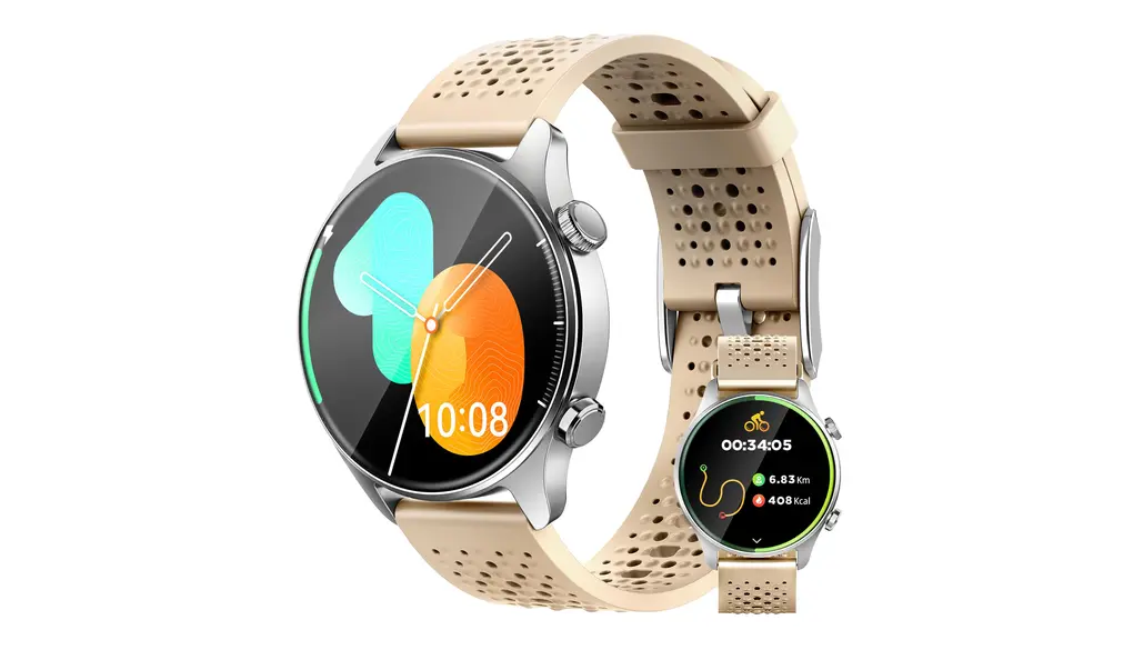 スマートウォッチ 男女兼用丸型イエロー GPSスポーツウォッチ 3ATM防水 通話機能付き100種類運動モード 1.43インチAMOLEDタッチスクリーン アウトドアウォッチ 24時間監視(睡眠/生理周期) iOS Android対応 [フィットネスプラン/瞑想トレーニングを含む]