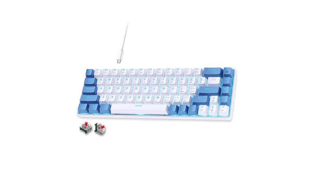 Abucow 60％メカニカルゲーミングキーボード 赤軸 有線コンパクトキーボード ブルーLEDバックライト付き 交換可能なブルー・ホワイトキーキャップ Windows/Mac対応