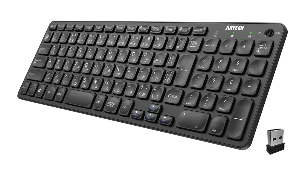 Arteck 2.4Gワイヤレス キーボード 無線 軽量 フルサイズ テンキー付き メディア機能 ホットキー コンピューター、デスクトップ、PC、ラップトップ、Surface、スマートテレビ、Windows10/8/7との交換性あり