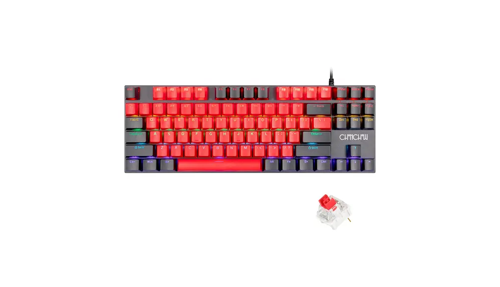 CHONCHOW ゲーミングキーボード 赤軸 アンチゴーストキー メカニカルキーボード バックライト付き PS5/PS4/Switch/Windows対応 有線 テンキー 87キー 全キー防衝突 26個ライトモード自由選択 M801Hr
