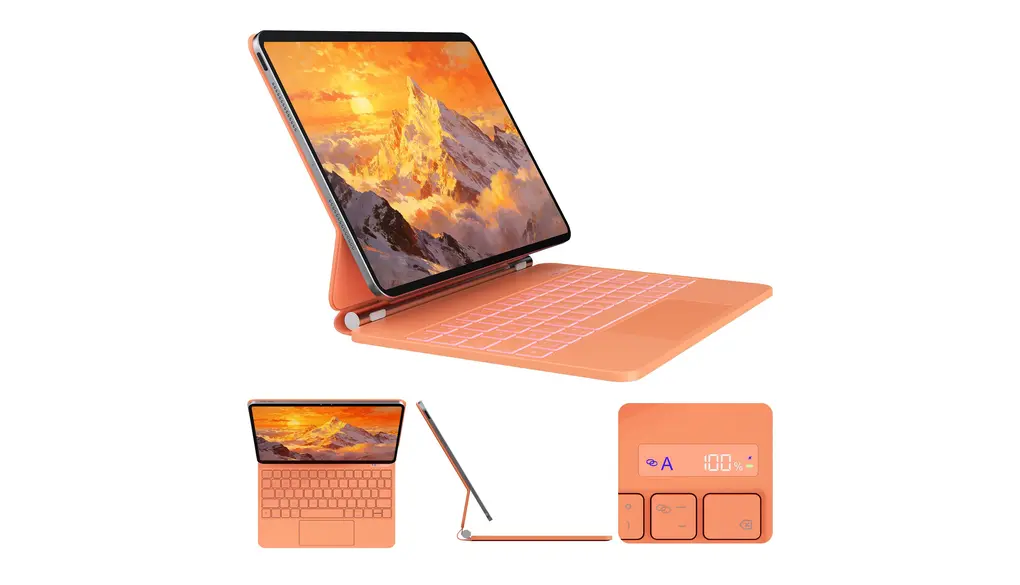 iPad Pro 11 インチ M5 2025 & M4 2024 モデル用 磁気キーボードケース 軽量JIS日本語配列～磁気装着・マルチジェスチャートラックパッド・7 色バックライト・ショートカットキー・自動スリープ/起動機能付き～ オレンジ