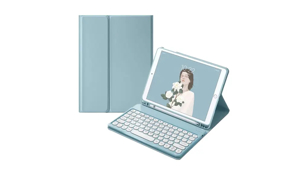 キーボードケース iPad 第5世代/第6世代用 iPad Air/Air 2用 iPad Pro 9.7インチ用 Bluetooth カラーキーボード カバー お洒落 可愛い 丸型キー マグネット分離式 ペンシル収納可能 (ブルー)