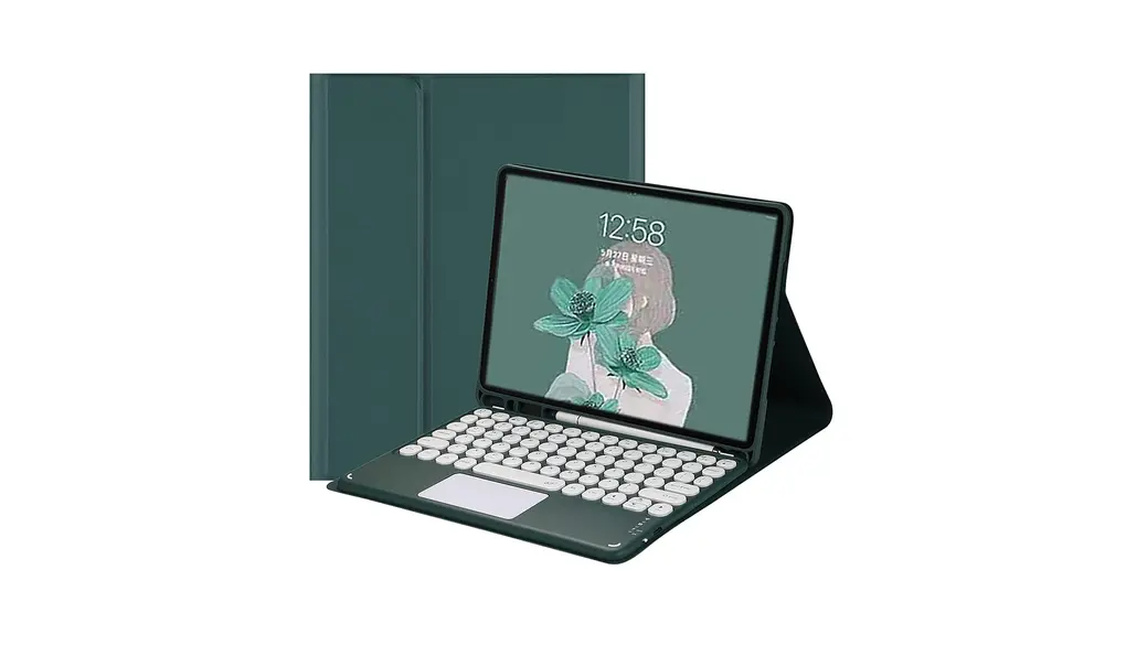 iPad Air 13インチ (M2) (M3)キーボードケース iPad Pro12.9 第3/4/5/6世代兼用bluetoothキーボード付きケース タッチパッド搭載 丸型キー apple pencil収納 分離式 全面保護 濃い緑