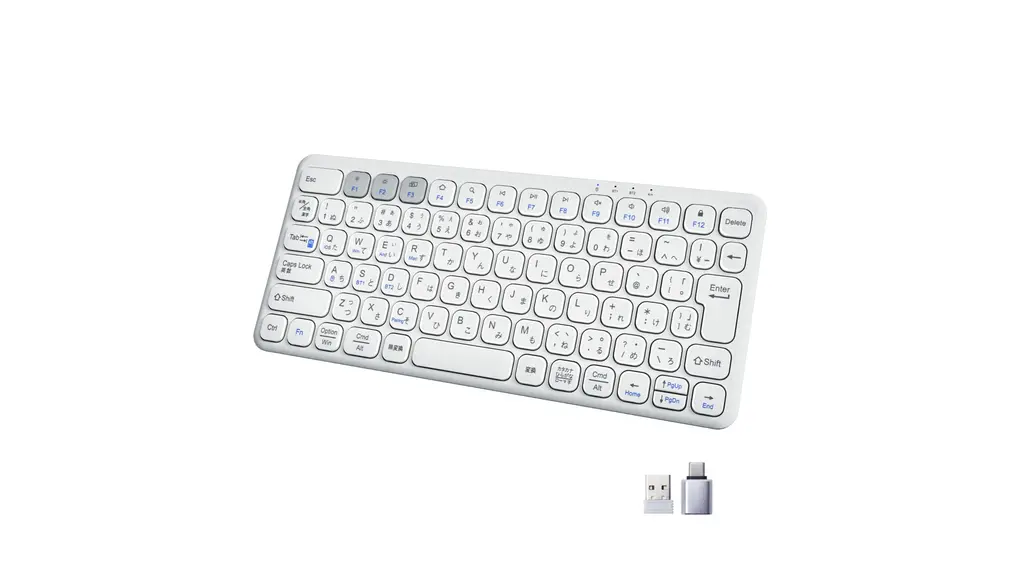 Ewin キーボード Bluetooth ワイヤレス 無線 2.4GHz（USBレシーバー付属）コンパクト Type-C充電式 JIS基準 日本語配列 静音 薄型 軽量 人間工学設計 マルチペアリング 三台デバイス対応 PC iPad スマホ用 Windows Mac iOS Android対応 持ち運び簡単 日本語取扱説明書付き ホワイト