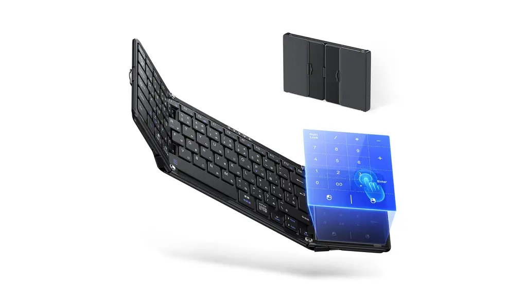 JAMJAKE 折り畳みキーボード ワイヤレス【プロ監修・驚速快適・JIS標準日本語配列】iPad用キーボード 無線Bluetooth5.4 薄型 軽量 静音【業界初・3-in-1超高精度タッチパッド・ 4台同時接続】iOS/Android/Mac/Windows対応 Type-C急速充電 iPad/iPhone/スマホ/タブレット/パソコン/surface用 持ち運び モバイル/オフィスに最適