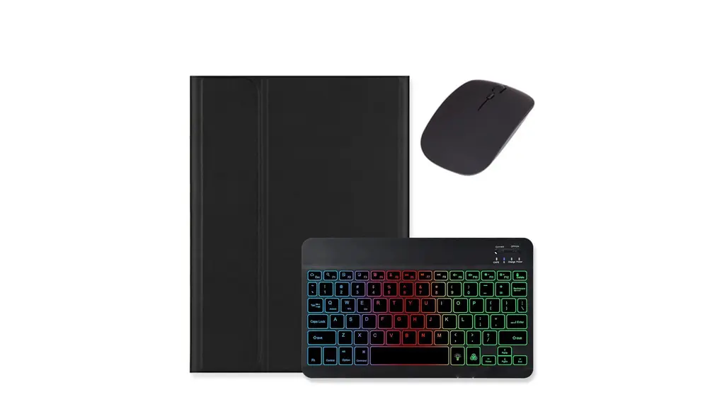 マウス付き iPad 第6世代 第5世代 9.7インチ用の キーボードケース 虹色バックライト付き iPad Air Air2 iPadPro9.7用の キーボードカバー 可愛い マグネット分離式 女性 レディース,黒+黒