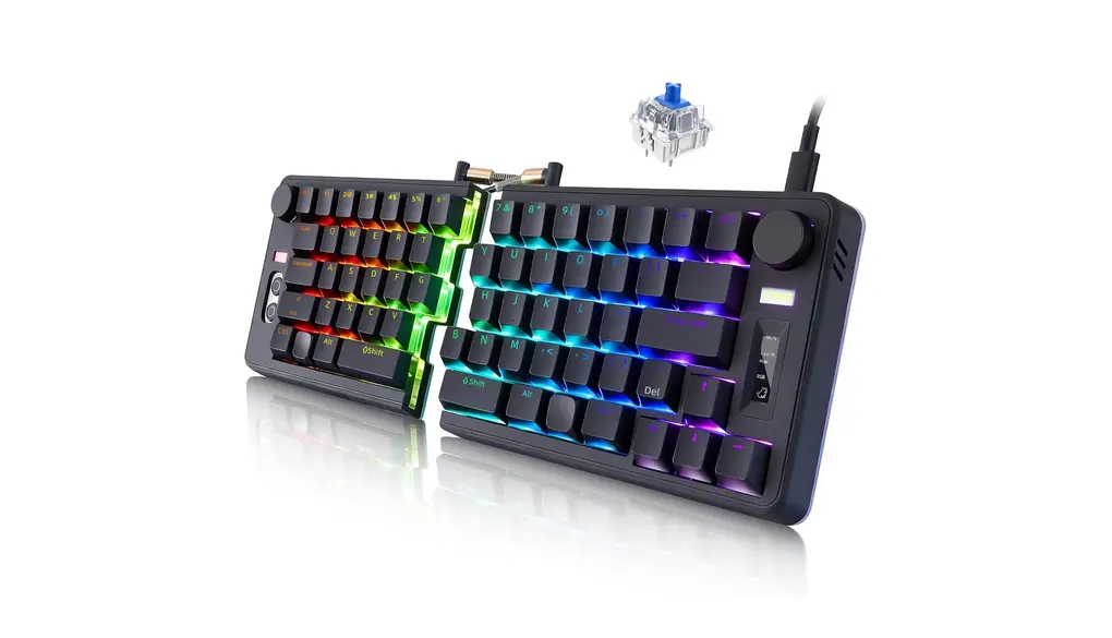 Koolertron 分割キーボード 有線スプリットメカニカルキーボード 2ノブ付き プログラマブルキーボード マクロ機能搭載 エルゴノミクスサポート OLEDディスプレイ搭載 RGBゲーミングキーボード ホットスワップ可能 Windows/Macに対応