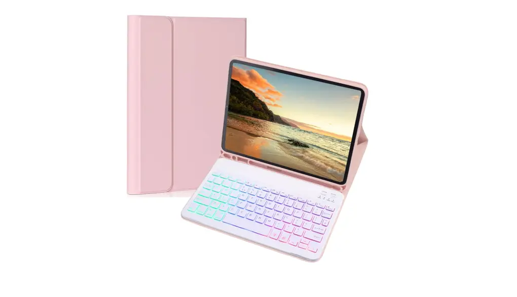 キーボードケース用の iPad Air 13インチ (M3/M2)/Pro12.9 第6/5/4/3世代, RGBバックライト付きペンシル収納 超薄型 軽量 マグネット分離式 可愛い パステルカラー 光るキーボード付きカバー 人気, ピンク+白