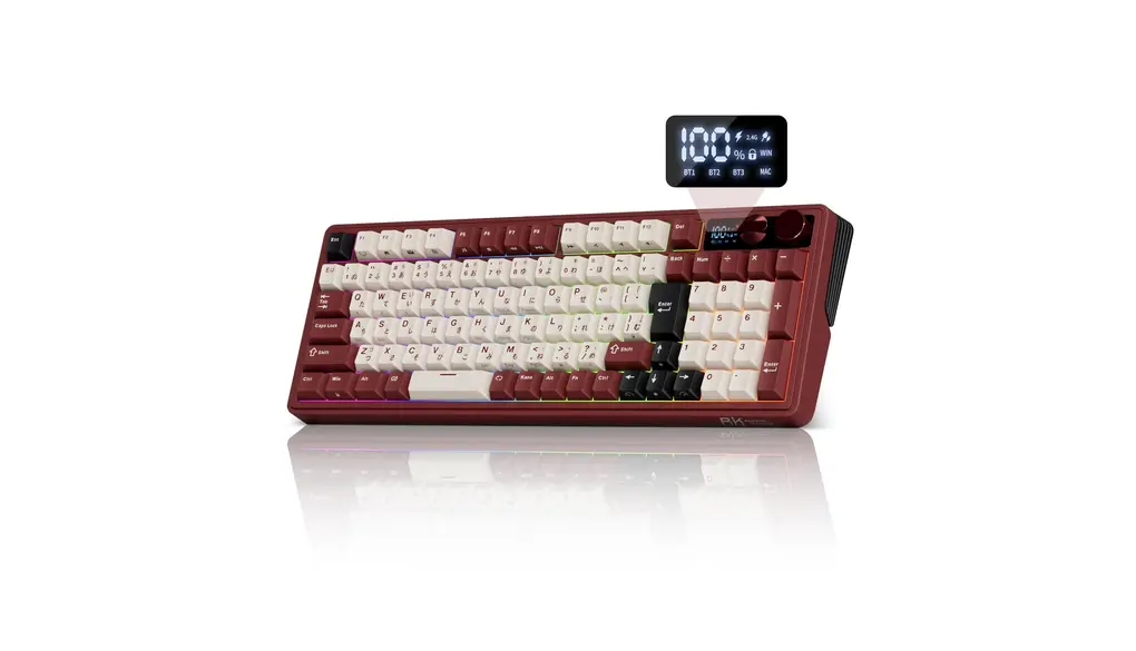 【Amazon.co.jp限定】RK ROYAL KLUDGE M100 ワイヤレス ゲーミング メカニカルキーボード 日本語配列 テンキー付き 96%コンパクト LCDスマートディスプレイ & デュアルアルミノブ ガスケットマウント 3モード接続 Bluetooth 5.0/2.4GHz/USB-C 8000mAh ホットスワップ対応 プレルーブクリームスイッチ