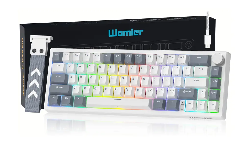 60% ゲーミングキーボード Womier VK66 PRO 有線 QMK/VIA クリーミーメカニカルキーボード ホットスワップ対応ガスケットマウント RGB キーボード & 半透明キーキャップ (ホワイト)
