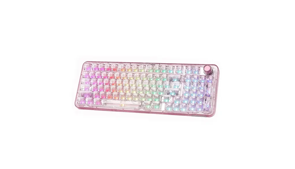 YUNZII X98 QMK/VIA対応 ワイヤレス メカニカル ゲーミングキーボード 透明キーキャップ 3モード接続 BT5.0/2.4GHz/USB-C ホットスワップ可能 潤滑済みスイッチ ガスケット構造 RGBバックライト ノブ付きWin/Mac対応 技適認証取得 (ピンク, クリスタル スイッチ)