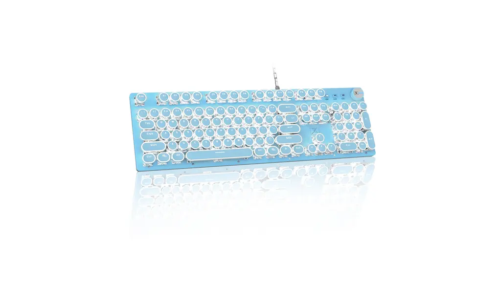 ZIYOU LANG 有線パンクキーボード メカニカルキーボードノブ付き レトロなラウンドキーキャップ タイプライター 青軸 104キー フルキーアンチゴースト 白色LED 25種類のバックライトモード USB有線コンピュータキーボード Windows XP/7/8/10/11/Mac OS対応 (ブルー)