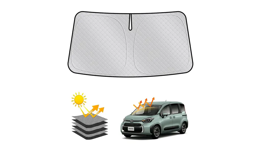 【6層構造】サンシェード トヨタ 新型シエンタ 3代目 10系【遮光率99.9% 車種専用設計 厚手】2026新型 遮光＆断熱＆UVカット 高密度生地 吸盤不要 サンシェード 車 フロント用 多用途に対応 取付/収納簡単 折畳式 車中泊 日除け 内装劣化防止 プライバシー保護 収納袋付き 防水 夏 暑さ対策 シルバー