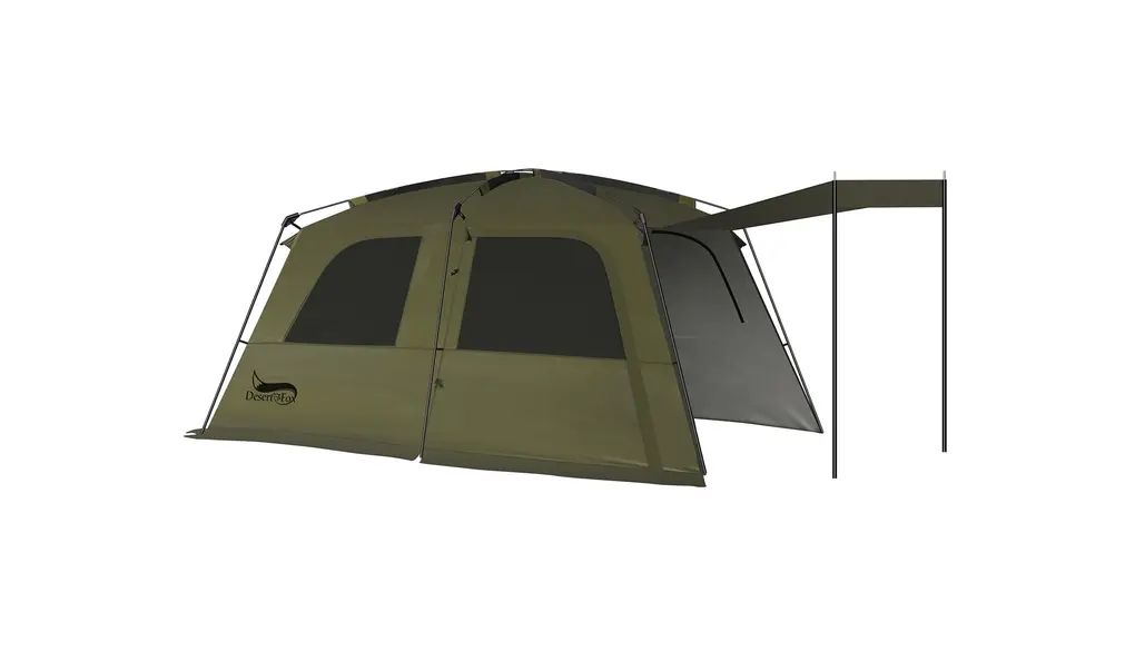 DesertFox テント大型 2～6人用 ‎簡単設営 ロッジ型 高さ185cm/200cm 4000mm耐水圧 前後室あり キャンプテント 自立式 パークテント 二重層構造 4シーズン 初心者向け UVカット 通気防風防雨 キャンピング アウトドア お花見 おしゃれ 防災 前室ポール二本/収納袋付き JTZ