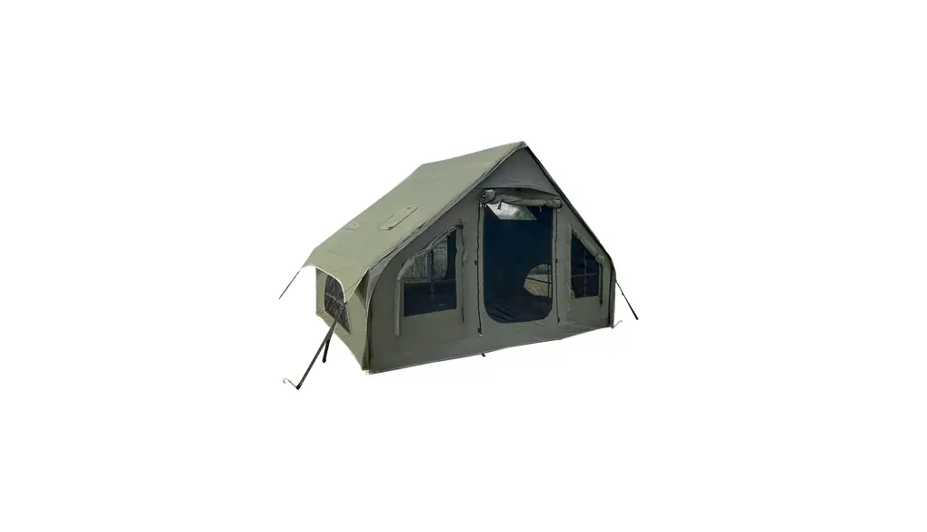 エアーテント インフレータブルテント TCポリコットン 軍幕風 グリーン ロッジ型 小屋型 煙突穴付き 簡単設営 4シーズン対応 メッシュ窓 通気性 ファミリーキャンプ ソロ・デュオキャンプ アウトドア 収納袋・ペグ・ポンプ付き