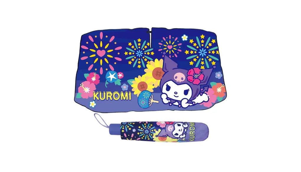 サンリオ キャラクター サンシェード 傘型 クロミ サマー Sサイズ 65×124cm サンリオ 車 フロント 車用サンシェード 遮光 遮熱 UVカット 折り畳み傘 軽自動車 暑さ対策車用 収納便利 サイズ選べる 収納ポーチ付き