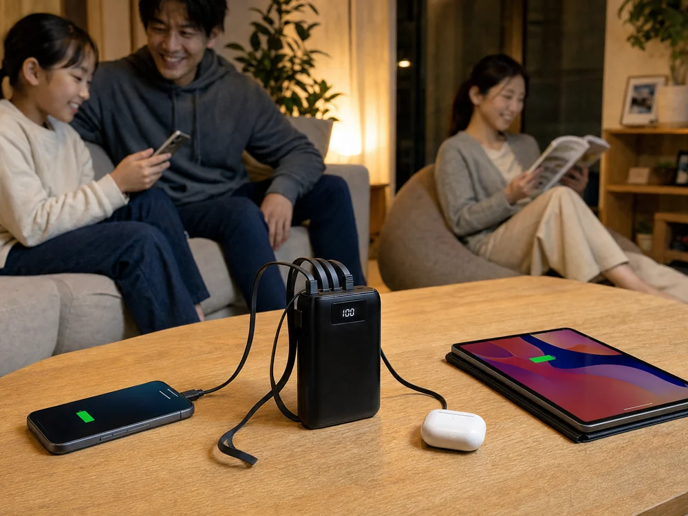 複数の機器をまとめて面倒を見るCiunedrモバイルバッテリーの使用イメージ