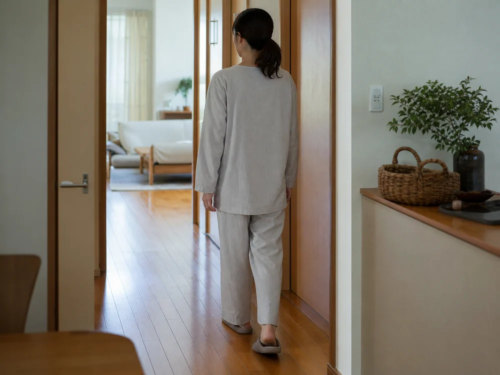 静かに歩けるルームスリッパの使用イメージ
