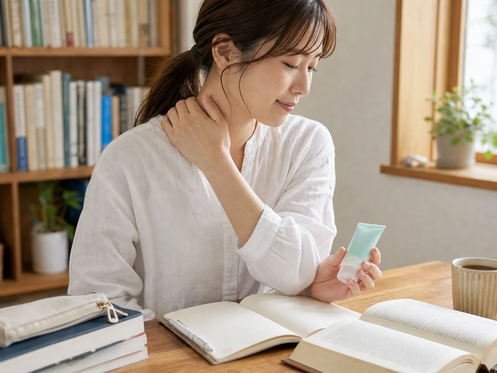 読書や勉強の休憩中に肩まわりを整えるイメージ