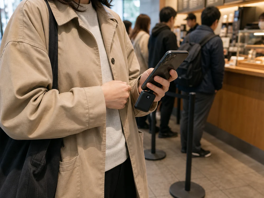 列に並びながら使えるコードレス充電のイメージ