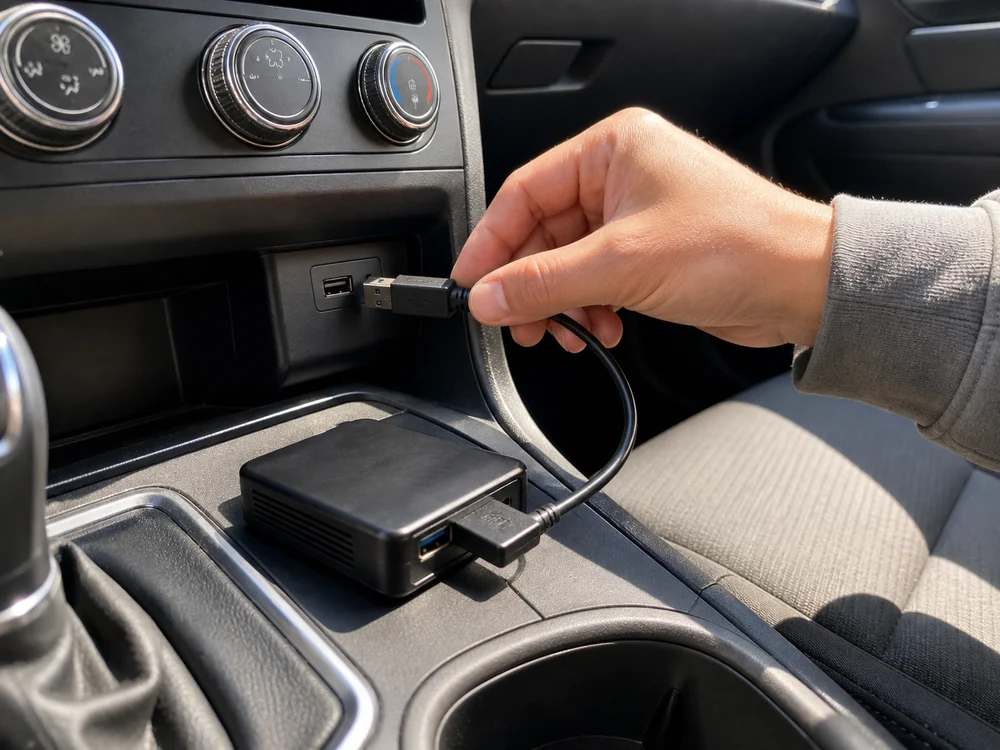 車内のUSB機器をつなぐUSB 3.0オスオスケーブルの使用イメージ