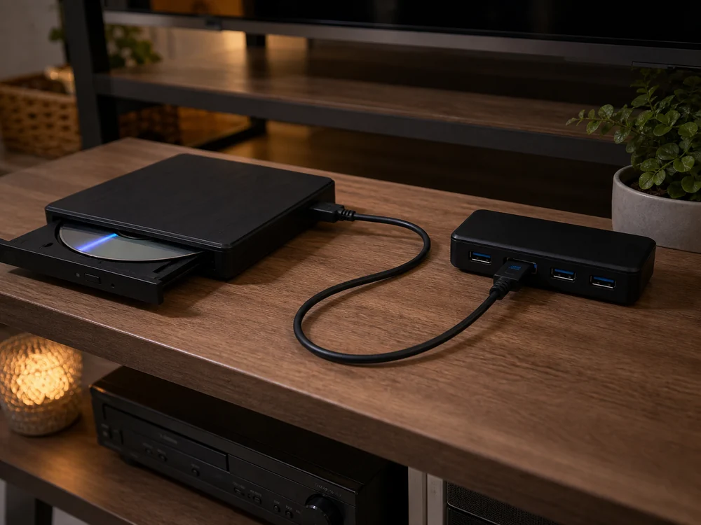 AV機器まわりでUSB 3.0オスオスケーブルを使う場面のイメージ