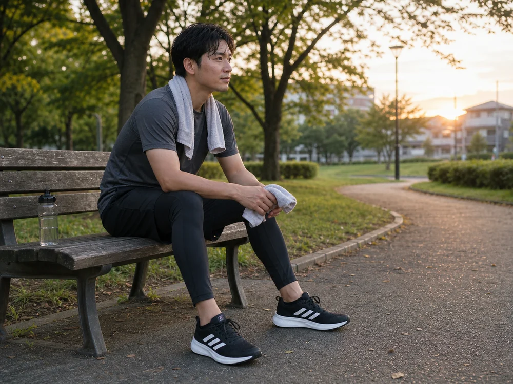軽いジョギング後にギャラクシー6で休憩する男性