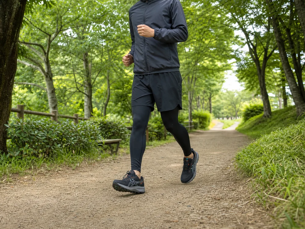 週末の緑道で軽く歩いたり走ったりする場面のGEL-VENTURE 10