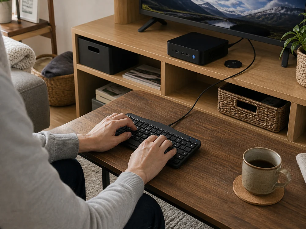 必要なときだけ取り出して使える超小型有線キーボードのイメージ