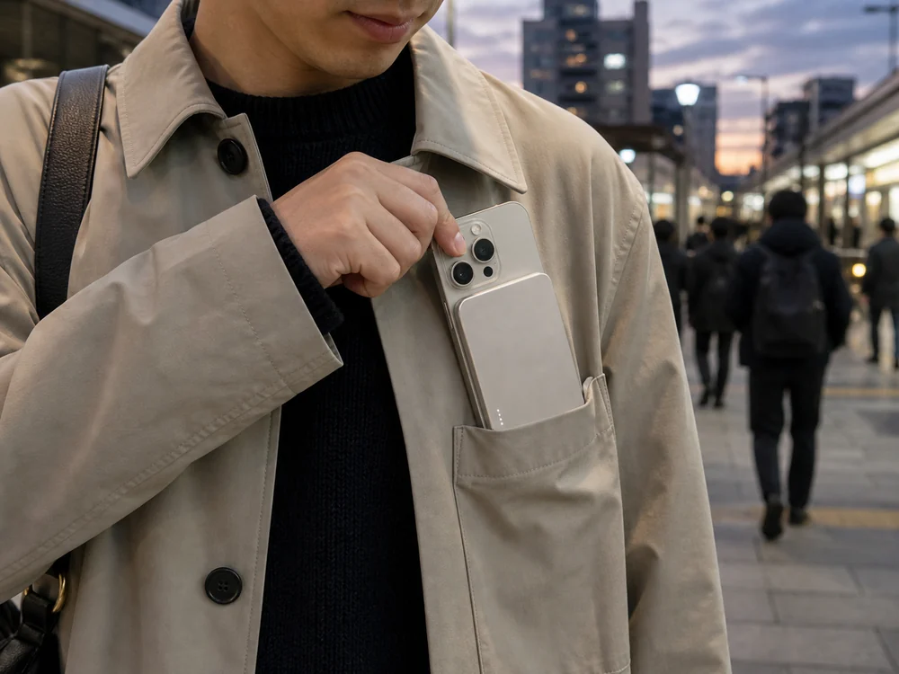 胸ポケットにも収まりやすい薄型MagSafe対応モバイルバッテリーのイメージ