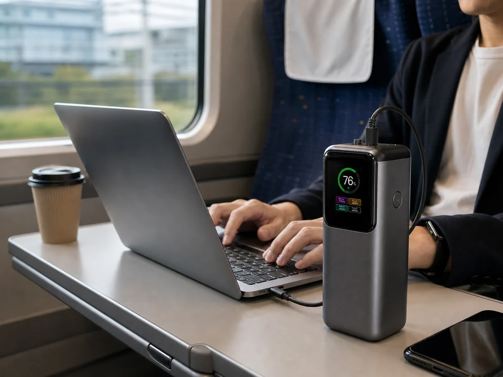 移動中の座席でも使いやすいUGREEN PB723の使用イメージ